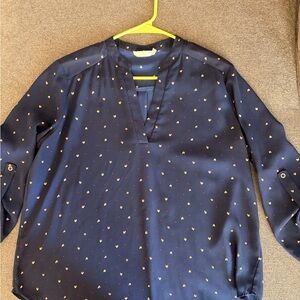 Lush Navy Blouse with Heart Accents